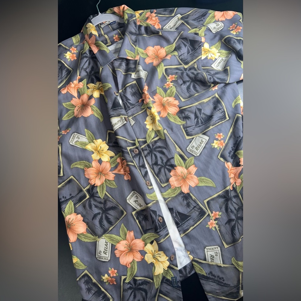 Tommy Bahama Men's Shirt Ticket To Relax Palm Tree Print 100% Silk Size XL EUC